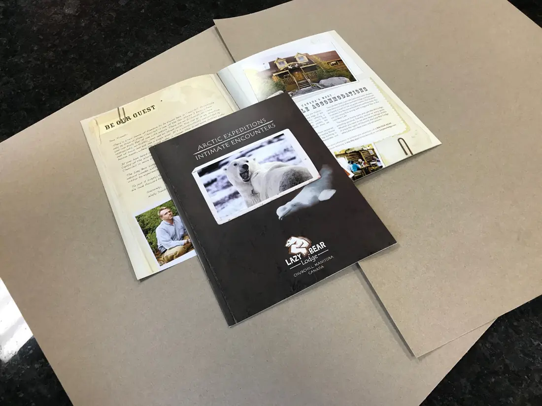 Lazy Bear Expeditions Arctic brochure booklet, cover and an open inside spread