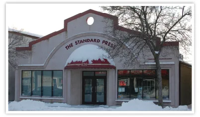 The Standard Press building at 636 Park Avenue, Beausejour, in winter
